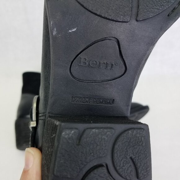 Born Korita Western Boot Women's 7.5 Black Leather Suede Zip Sides Buckle Heel - Picture 11 of 16